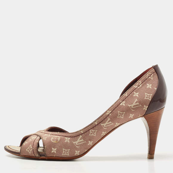 Louis Vuitton Brown/Burgundy Canvas and Patent Leather D'orsay Open Toe Pumps - Picture 2 of 9